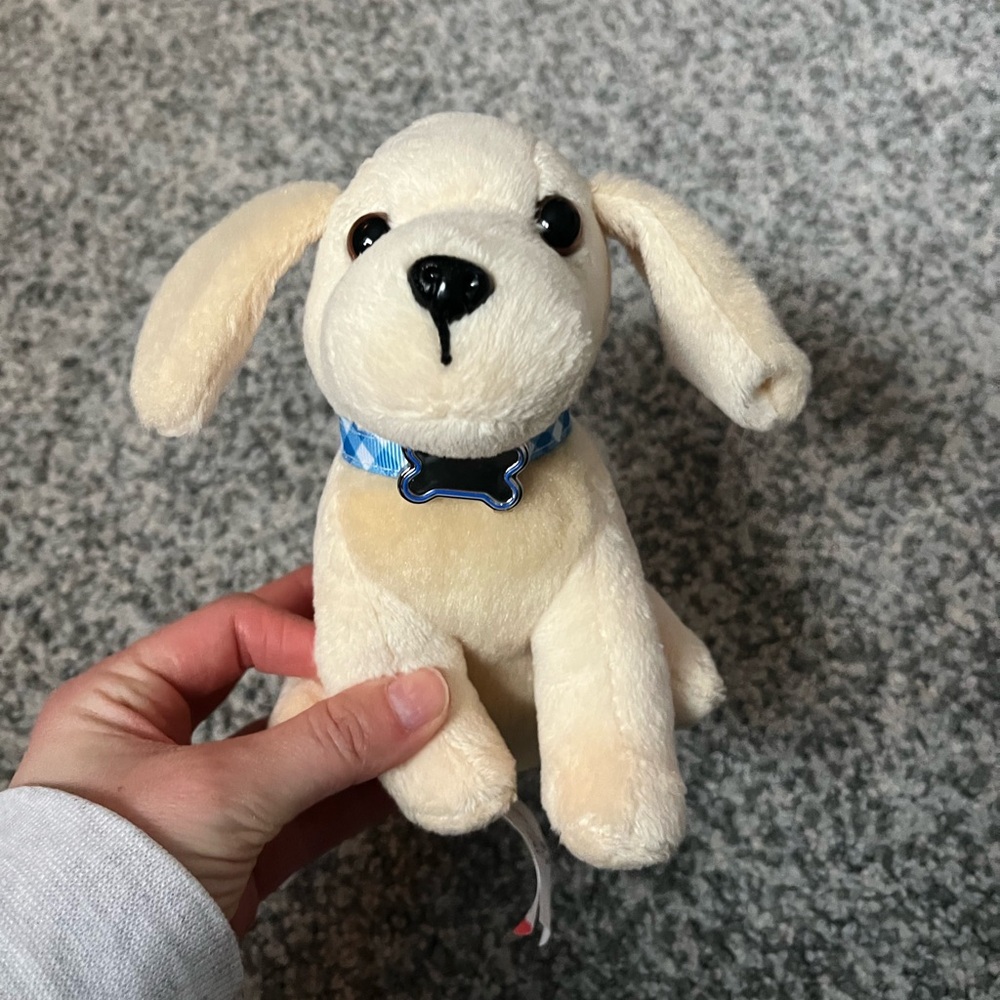 Charming Cream Puppy Plush with Blue Collar